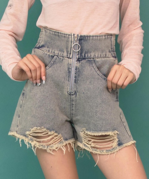 ANAP GｉRL（アナップガール）の「ハイウエストリングジップクラッシュショートパンツ（その他パンツ・キッズ・ブルー/ブラック/ベージュ・XS/S/M）」の3枚目の写真