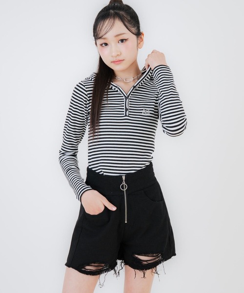 ANAP GｉRL（アナップガール）の「ハイウエストリングジップクラッシュショートパンツ（その他パンツ・キッズ・ブルー/ブラック/ベージュ・XS/S/M）」の4枚目の写真