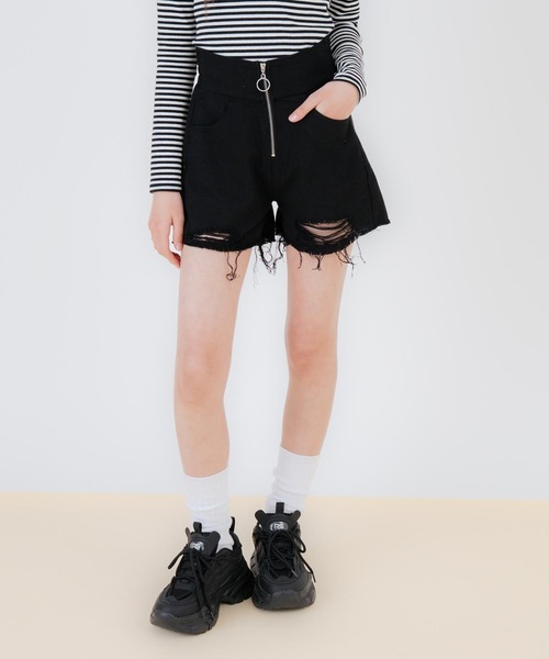 ANAP GｉRL（アナップガール）の「ハイウエストリングジップクラッシュショートパンツ（その他パンツ・キッズ・ブルー/ブラック/ベージュ・XS/S/M）」の5枚目の写真