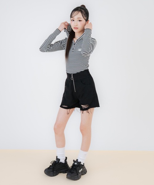 ANAP GｉRL（アナップガール）の「ハイウエストリングジップクラッシュショートパンツ（その他パンツ・キッズ・ブルー/ブラック/ベージュ・XS/S/M）」の6枚目の写真