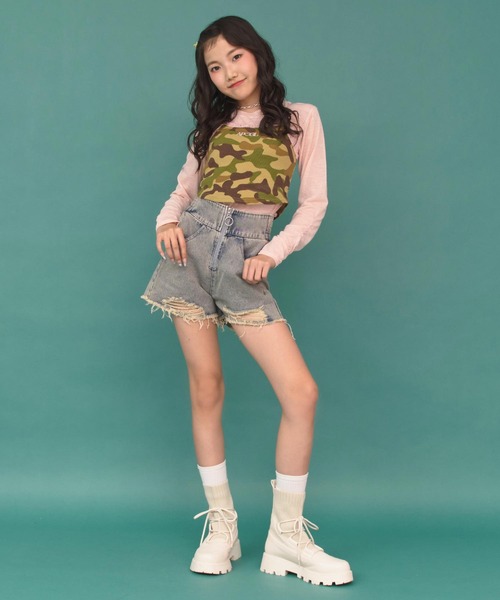 ANAP GｉRL（アナップガール）の「ハイウエストリングジップクラッシュショートパンツ（その他パンツ・キッズ・ブルー/ブラック/ベージュ・XS/S/M）」の18枚目の写真