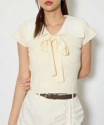 セーラーカラーデザインニットトップス 春服