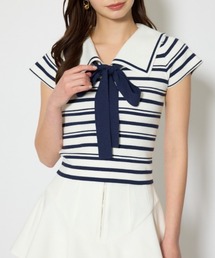 セーラーカラーデザインニットトップス 春服