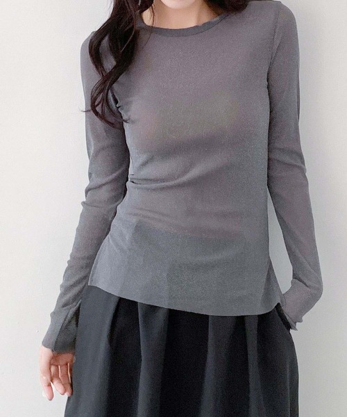 LOWO(ロワ)の「素材◎高見えラメシアートップス 長袖 インナー シースルー(Tシャツ/カットソー・レディース・アイボリー/ホワイト/ブラウン/チャコールグレー/ブラック・M/L)」の19枚目の写真