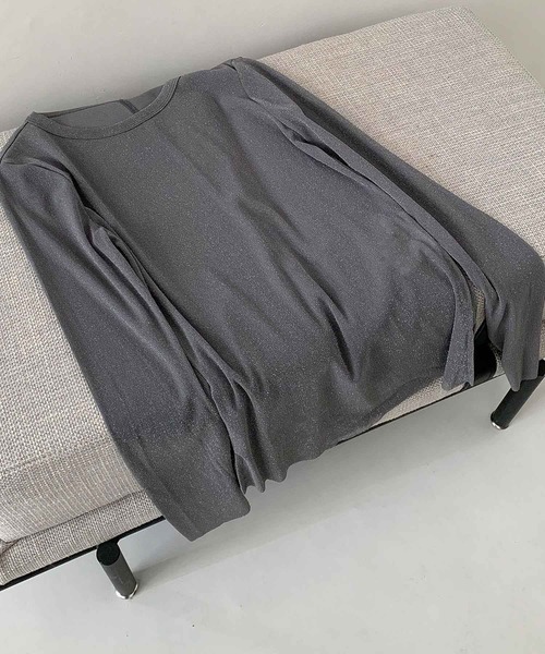 LOWO(ロワ)の「素材◎高見えラメシアートップス 長袖 インナー シースルー(Tシャツ/カットソー・レディース・アイボリー/ホワイト/ブラウン/チャコールグレー/ブラック・M/L)」の10枚目の写真