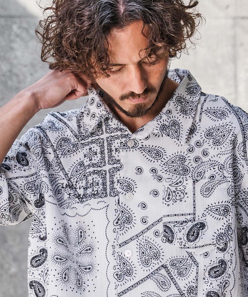 1minute 1second（ワンミニットワンセカンド）の「mhs2564-bandana print shrink shirt シャツ(1M26N150)（シャツ/ブラウス・メンズ・ブルー/ブラック/ホワイト・M/S/XL/L）」の16枚目の写真