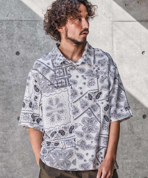 1minute 1second（ワンミニットワンセカンド）の「mhs2564-bandana print shrink shirt シャツ(1M26N150)（シャツ/ブラウス・メンズ・ブルー/ブラック/ホワイト・M/S/XL/L）」の17枚目の写真