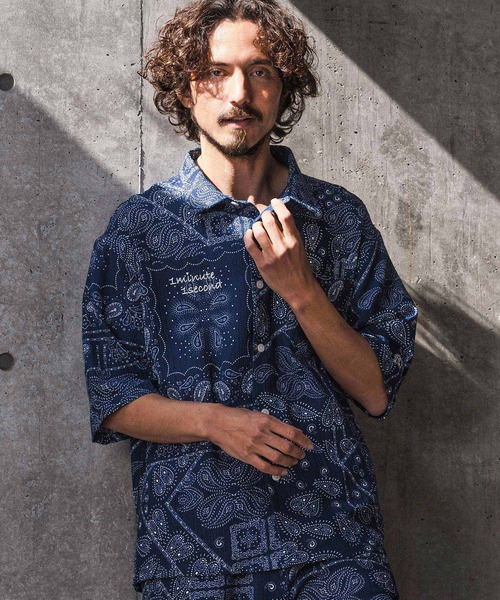1minute 1second（ワンミニットワンセカンド）の「mhs2564-bandana print shrink shirt シャツ(1M26N150)（シャツ/ブラウス・メンズ・ブルー/ブラック/ホワイト・M/S/XL/L）」の21枚目の写真