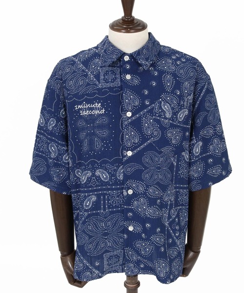 1minute 1second（ワンミニットワンセカンド）の「mhs2564-bandana print shrink shirt シャツ(1M26N150)（シャツ/ブラウス・メンズ・ブルー/ブラック/ホワイト・M/S/XL/L）」の5枚目の写真