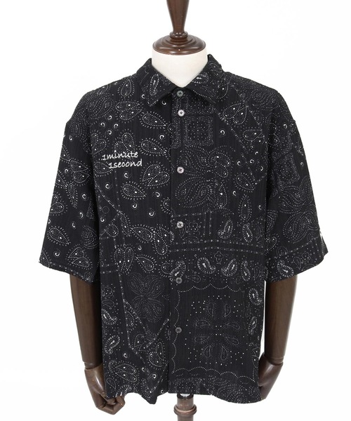 1minute 1second（ワンミニットワンセカンド）の「mhs2564-bandana print shrink shirt シャツ(1M26N150)（シャツ/ブラウス・メンズ・ブルー/ブラック/ホワイト・M/S/XL/L）」の6枚目の写真