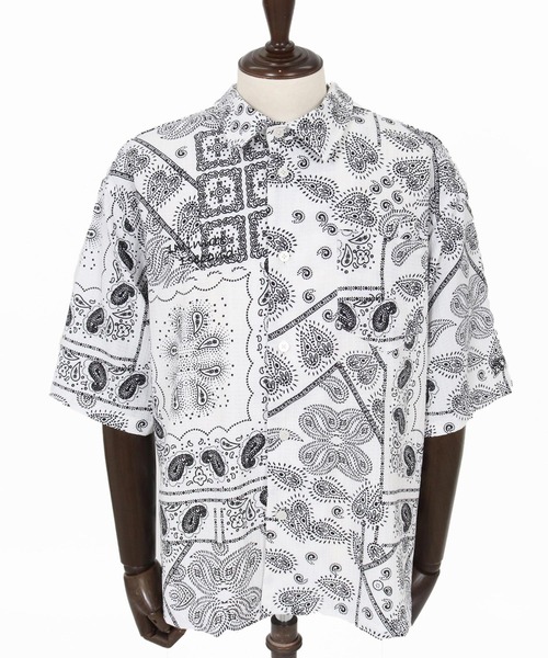 1minute 1second（ワンミニットワンセカンド）の「mhs2564-bandana print shrink shirt シャツ(1M26N150)（シャツ/ブラウス・メンズ・ブルー/ブラック/ホワイト・M/S/XL/L）」の7枚目の写真