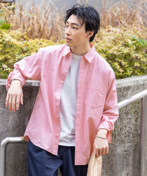 RAGEBLUE（レイジブルー）の「80TC Broad Check Over Shirt/ブロードミニチェックオーバーシャツ（シャツ/ブラウス・メンズ・ライトグリーン/ホワイト/ライトブルー/ブラック/ピンク・MEDIUM/LARGE）」の5枚目の写真