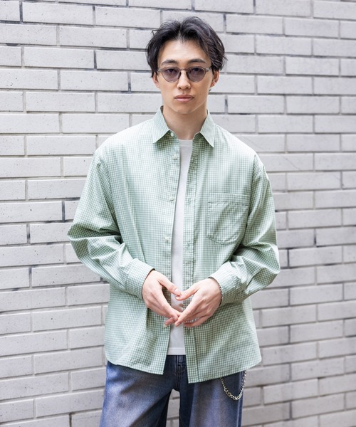 RAGEBLUE（レイジブルー）の「80TC Broad Check Over Shirt/ブロードミニチェックオーバーシャツ（シャツ/ブラウス・メンズ・ライトグリーン/ホワイト/ライトブルー/ブラック/ピンク・MEDIUM/LARGE）」の4枚目の写真