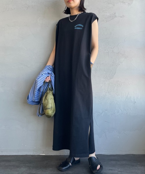 UNIVERSAL OVERALL（ユニバーサルオーバーオール）の「【WEB先行予約】［UNIVERSAL OVERALL/ユニバーサルオーバーオール］フロッキーワンポイントロゴ ノースリーブ マキシ丈ワンピース（ワンピース・レディース・ブラック/アイボリー/ネイビー・F）」の16枚目の写真