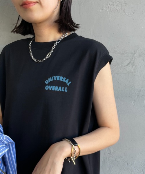 UNIVERSAL OVERALL（ユニバーサルオーバーオール）の「【WEB先行予約】［UNIVERSAL OVERALL/ユニバーサルオーバーオール］フロッキーワンポイントロゴ ノースリーブ マキシ丈ワンピース（ワンピース・レディース・ブラック/アイボリー/ネイビー・F）」の19枚目の写真