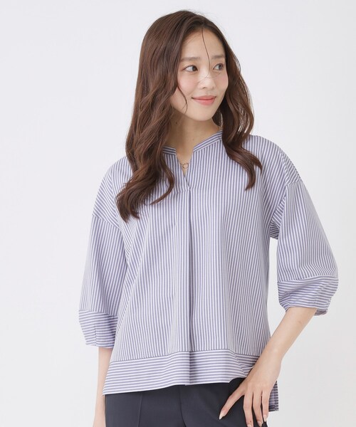 COUP DE CHANCE(クードシャンス)の「【手洗い可/日本製】ストライプ柄ジャージートップス(Tシャツ/カットソー・レディース・ブルー系その他4/ネイビー系2/ライトグレー系2/ベージュ系その他6・36/38/40/34)」の10枚目の写真