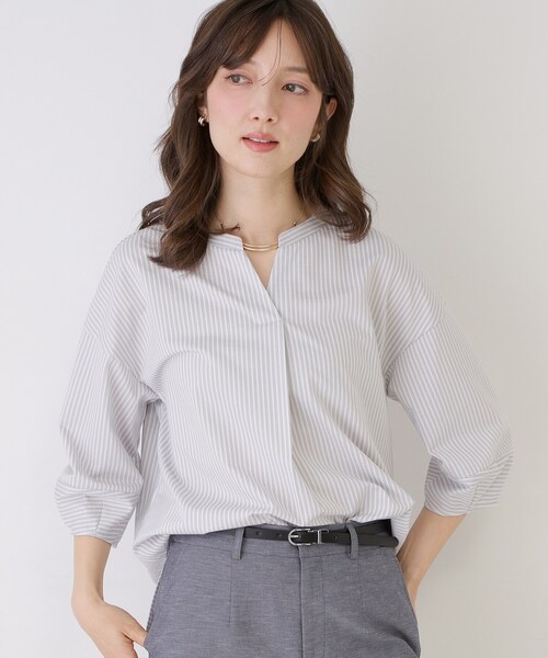 COUP DE CHANCE(クードシャンス)の「【手洗い可/日本製】ストライプ柄ジャージートップス(Tシャツ/カットソー・レディース・ブルー系その他4/ネイビー系2/ライトグレー系2/ベージュ系その他6・36/38/40/34)」の21枚目の写真