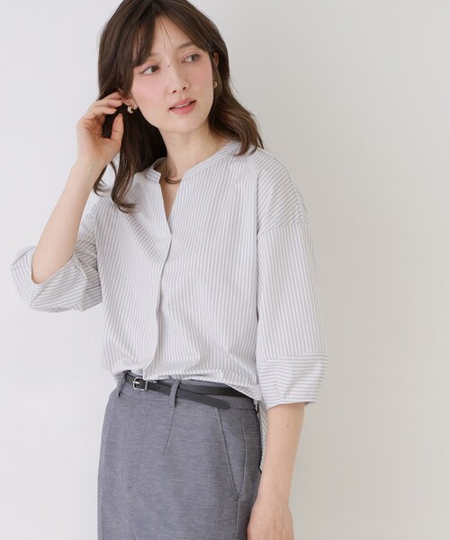 COUP DE CHANCE(クードシャンス)の「【手洗い可/日本製】ストライプ柄ジャージートップス(Tシャツ/カットソー・レディース・ブルー系その他4/ネイビー系2/ライトグレー系2/ベージュ系その他6・36/38/40/34)」の22枚目の写真