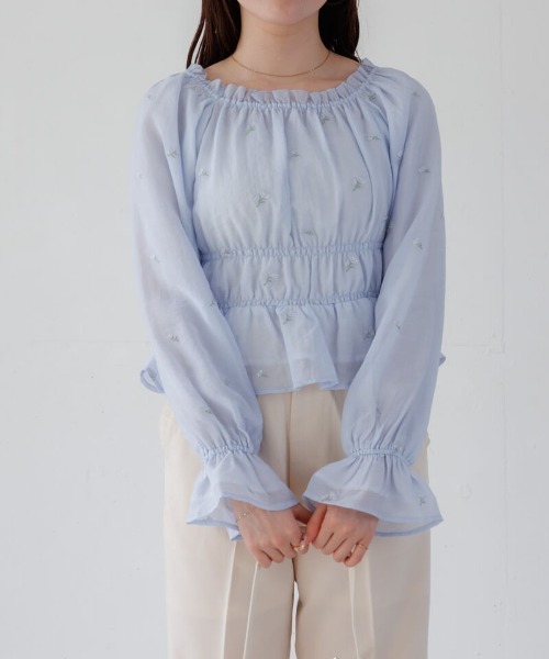 flower（フラワー）の「シャイニーフラワーブラウス（シャツ/ブラウス・レディース・ブルー/ホワイト・FREE）」の6枚目の写真