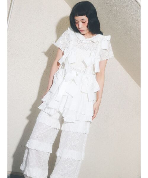 merry jenny(メリージェニー)の「ribbon lace tee(Tシャツ/カットソー・レディース・ブラック/オフホワイト・FREE)」の6枚目の写真