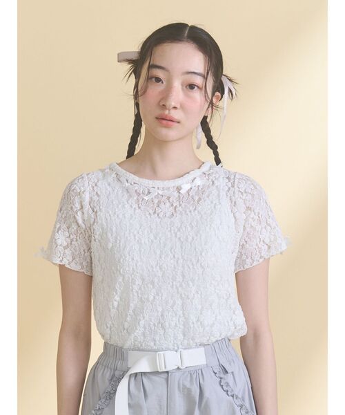 merry jenny(メリージェニー)の「ribbon lace tee(Tシャツ/カットソー・レディース・ブラック/オフホワイト・FREE)」の7枚目の写真