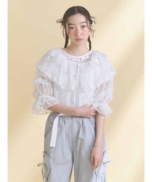 merry jenny(メリージェニー)の「ribbon lace tee(Tシャツ/カットソー・レディース・ブラック/オフホワイト・FREE)」の8枚目の写真