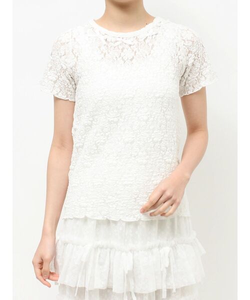 merry jenny(メリージェニー)の「ribbon lace tee(Tシャツ/カットソー・レディース・ブラック/オフホワイト・FREE)」の6枚目の写真