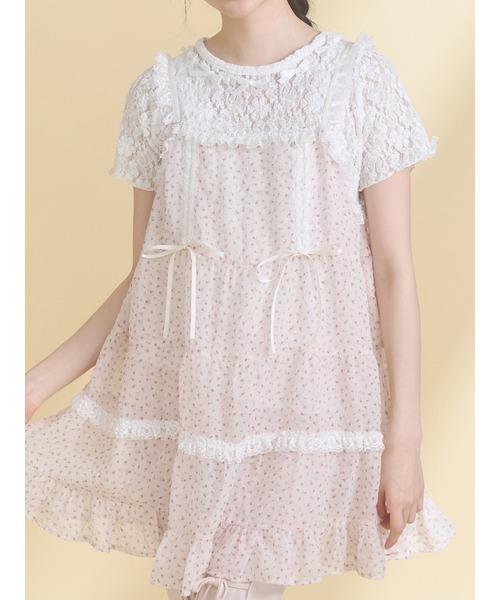 merry jenny(メリージェニー)の「ribbon lace tee(Tシャツ/カットソー・レディース・ブラック/オフホワイト・FREE)」の1枚目の写真