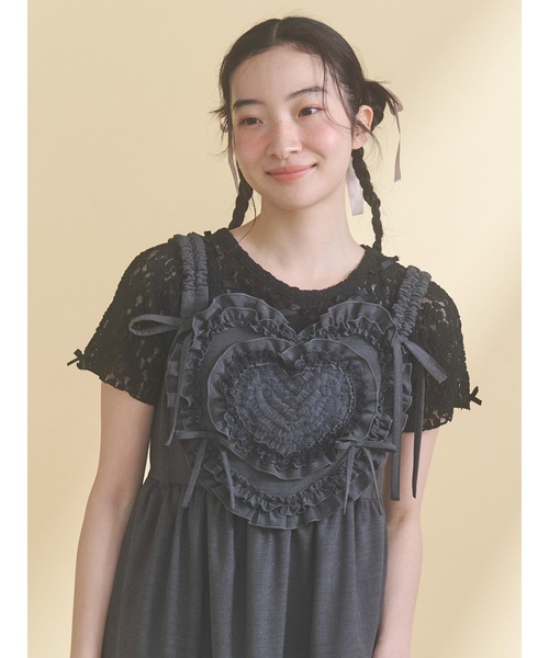 merry jenny(メリージェニー)の「ribbon lace tee(Tシャツ/カットソー・レディース・ブラック/オフホワイト・FREE)」の2枚目の写真