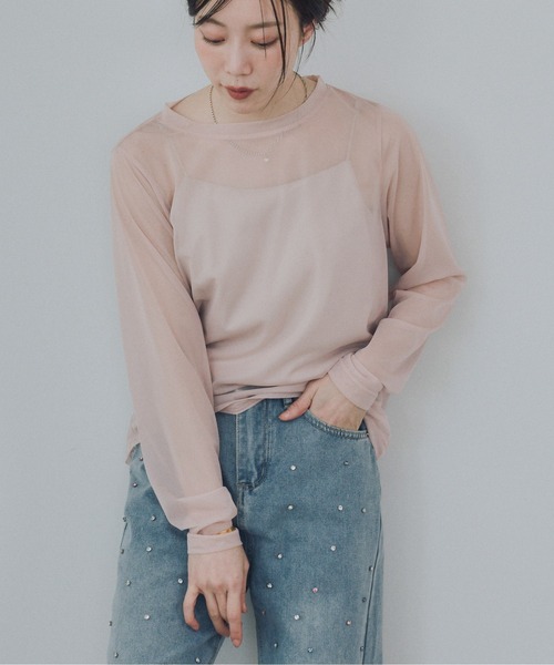 Pqran(クラン)の「シアーTシャツ(Tシャツ/カットソー・レディース・ブラック/ピンク/オフホワイト/ブルー・FREE)」の18枚目の写真