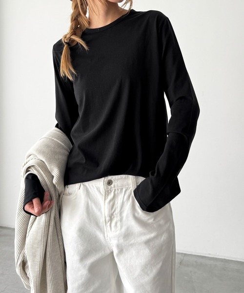 CANAL JEAN(キャナルジーン)の「El mar コットンクルーネックロンT(Tシャツ/カットソー・レディース・ブラック/ピンク/ホワイト・ONE SIZE)」の3枚目の写真
