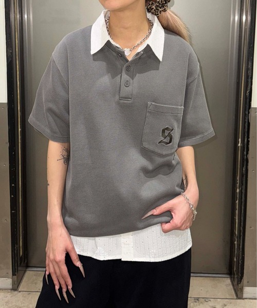 sedacle(セダクル)の「加工針抜きヘンリートップス(Tシャツ/カットソー・メンズ・チャコールグレー/ライトブルー・SMALL/LARGE/MEDIUM)」の3枚目の写真