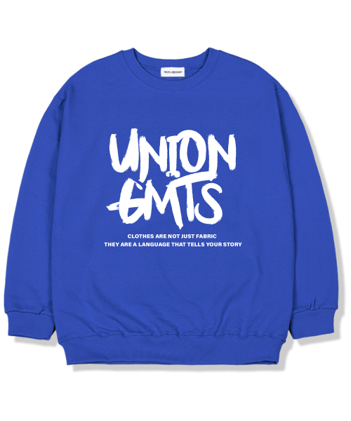 Union Garments(ユニオンガーメンツ)の「GMTSロゴ 裏起毛 オーバーサイズ スウェットシャツ ブルー(スウェット・レディース・その他・L/XL/XXL)」の1枚目の写真