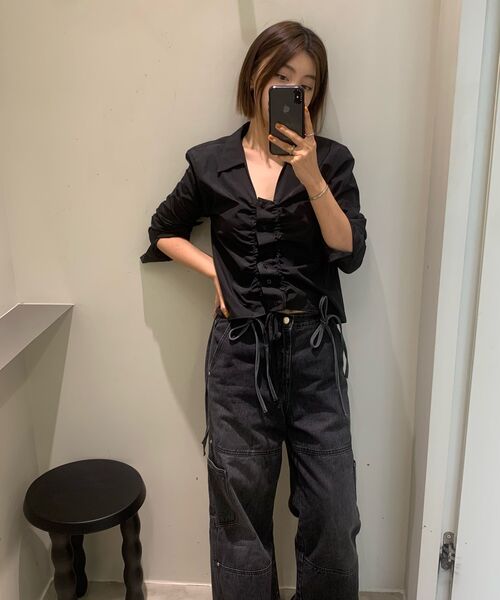 DIAGONAL(ダイアゴナル)の「STRING SHIRRING SHIRTS (black)(シャツ/ブラウス・レディース・その他・FREE)」の4枚目の写真