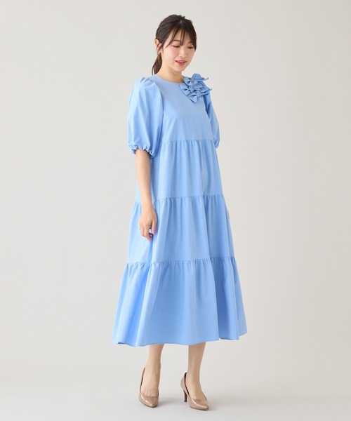 Rose Tiara(ローズティアラ)の「【接触冷感/UVカット/遮熱】ティアードマキシワンピース(ワンピース・レディース・ネイビー/ピンク/ブルー・38/42/46)」の13枚目の写真