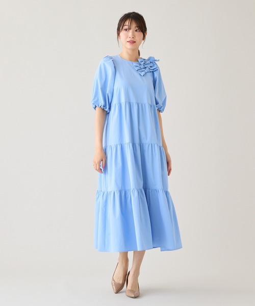 Rose Tiara(ローズティアラ)の「【接触冷感/UVカット/遮熱】ティアードマキシワンピース(ワンピース・レディース・ネイビー/ピンク/ブルー・38/42/46)」の14枚目の写真