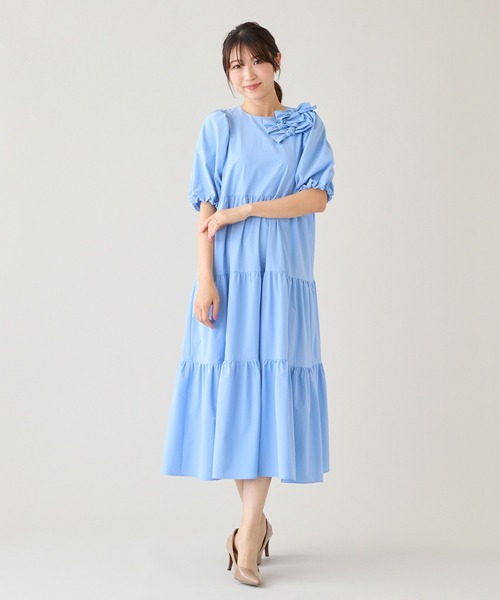 Rose Tiara(ローズティアラ)の「【接触冷感/UVカット/遮熱】ティアードマキシワンピース(ワンピース・レディース・ネイビー/ピンク/ブルー・38/42/46)」の15枚目の写真