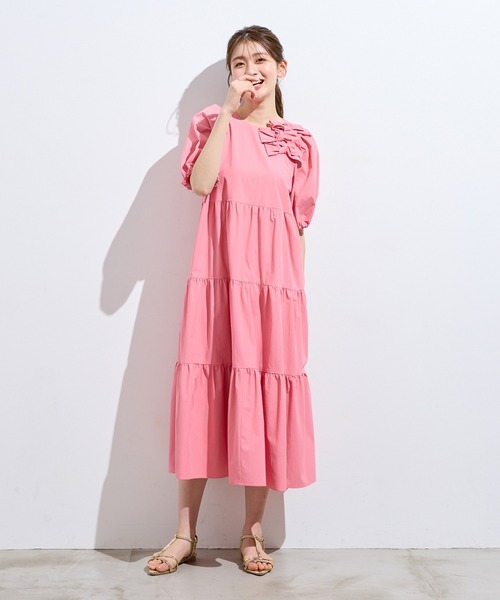 Rose Tiara(ローズティアラ)の「【接触冷感/UVカット/遮熱】ティアードマキシワンピース(ワンピース・レディース・ネイビー/ピンク/ブルー・38/42/46)」の5枚目の写真