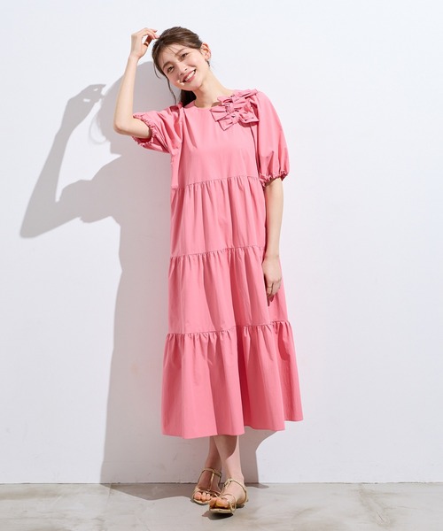 Rose Tiara(ローズティアラ)の「【接触冷感/UVカット/遮熱】ティアードマキシワンピース(ワンピース・レディース・ネイビー/ピンク/ブルー・38/42/46)」の7枚目の写真