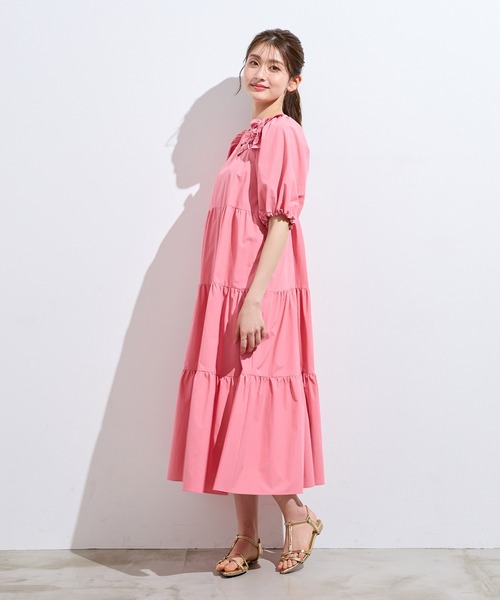 Rose Tiara(ローズティアラ)の「【接触冷感/UVカット/遮熱】ティアードマキシワンピース(ワンピース・レディース・ネイビー/ピンク/ブルー・38/42/46)」の8枚目の写真
