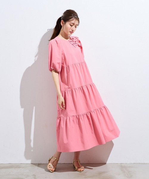 Rose Tiara(ローズティアラ)の「【接触冷感/UVカット/遮熱】ティアードマキシワンピース(ワンピース・レディース・ネイビー/ピンク/ブルー・38/42/46)」の9枚目の写真