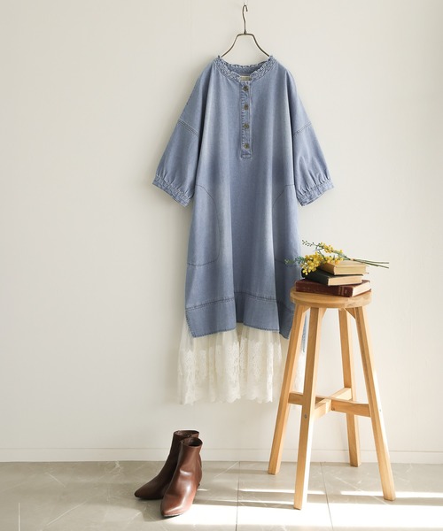 ワンピース Soor Ploom Ismay dress 4y レースドッキングデニムワンピース（ワンピース）｜somari imagination