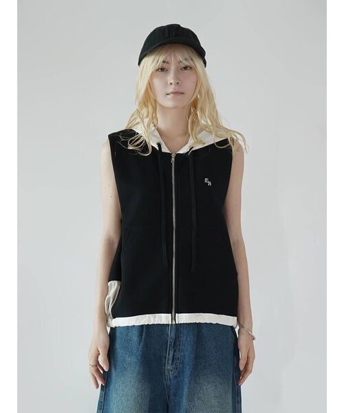 :ETHROF（イーサオブ）の「SLEEVELESS ZIP-UP HOODIE（ベスト・レディース・ブラック/ライトグレー・MEDIUM）」の22枚目の写真