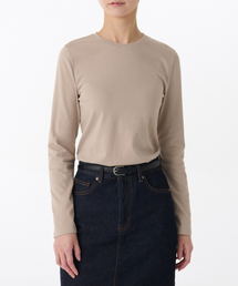 ウィメンズフレキシブルクルーネック長袖Tシャツ[グレイッシュベージュ]