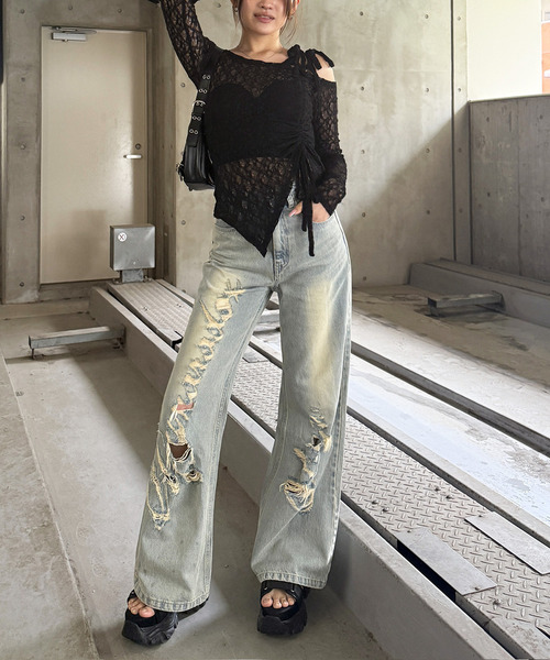 SPIRALGIRL（スパイラルガール）の「Mynaradox Avenデニムパンツ（デニムパンツ・レディース・ブラック/ブルー・SMALL/MEDIUM）」の9枚目の写真