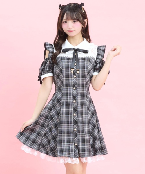 Secret Honey(シークレットハニー)の「ビスチェ切替肩開きワンピース(ワンピース・レディース・ブラックミックス/ピンク・MEDIUM)」の1枚目の写真