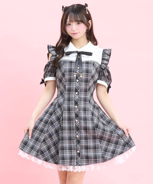 Secret Honey(シークレットハニー)の「ビスチェ切替肩開きワンピース(ワンピース・レディース・ブラックミックス/ピンク・MEDIUM)」の4枚目の写真