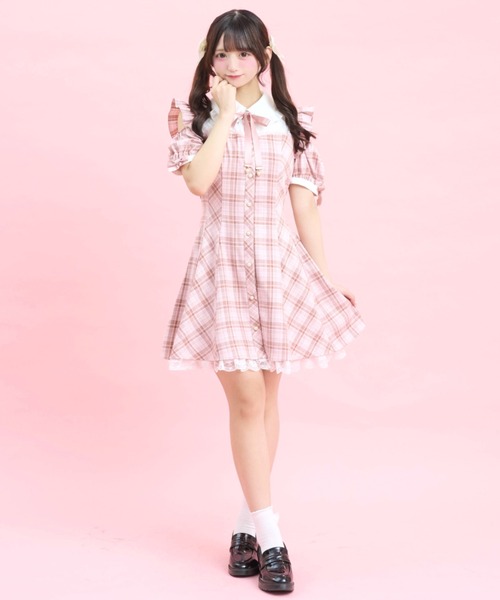 Secret Honey(シークレットハニー)の「ビスチェ切替肩開きワンピース(ワンピース・レディース・ブラックミックス/ピンク・MEDIUM)」の6枚目の写真