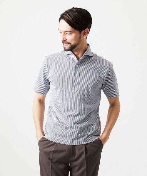 MICHEL KLEIN HOMME (ミッシェルクランオム)の「サッカージャージ半袖ポロシャツ(ポロシャツ・メンズ・ライトブルー/ブラック/ブルー・MEDIUM/LARGE/X-LARGE)」の1枚目の写真