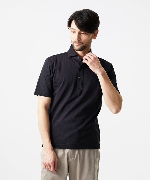 MICHEL KLEIN HOMME (ミッシェルクランオム)の「サッカージャージ半袖ポロシャツ(ポロシャツ・メンズ・ライトブルー/ブラック/ブルー・MEDIUM/LARGE/X-LARGE)」の2枚目の写真